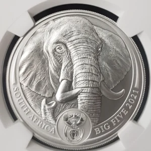 2021 S. AFRICA Silver 5 Rand - Big 5 Series II Elephant NGC MS70