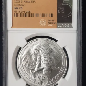 2021 S. AFRICA Silver 5 Rand - Big 5 Series II Elephant NGC MS70 - Image 3