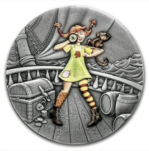 Antiqued Silver Monkey Girl Coin