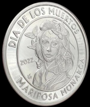 2022 Viva La Vida Day of the Dead Mariposa Monarca 1 oz .999 Silver Round - Image 4