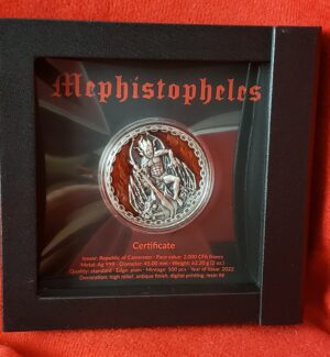 2022 Cameroon 2oz Silver Antique Finish Devils And Demons:  MEPHISTOPHELES - Image 5